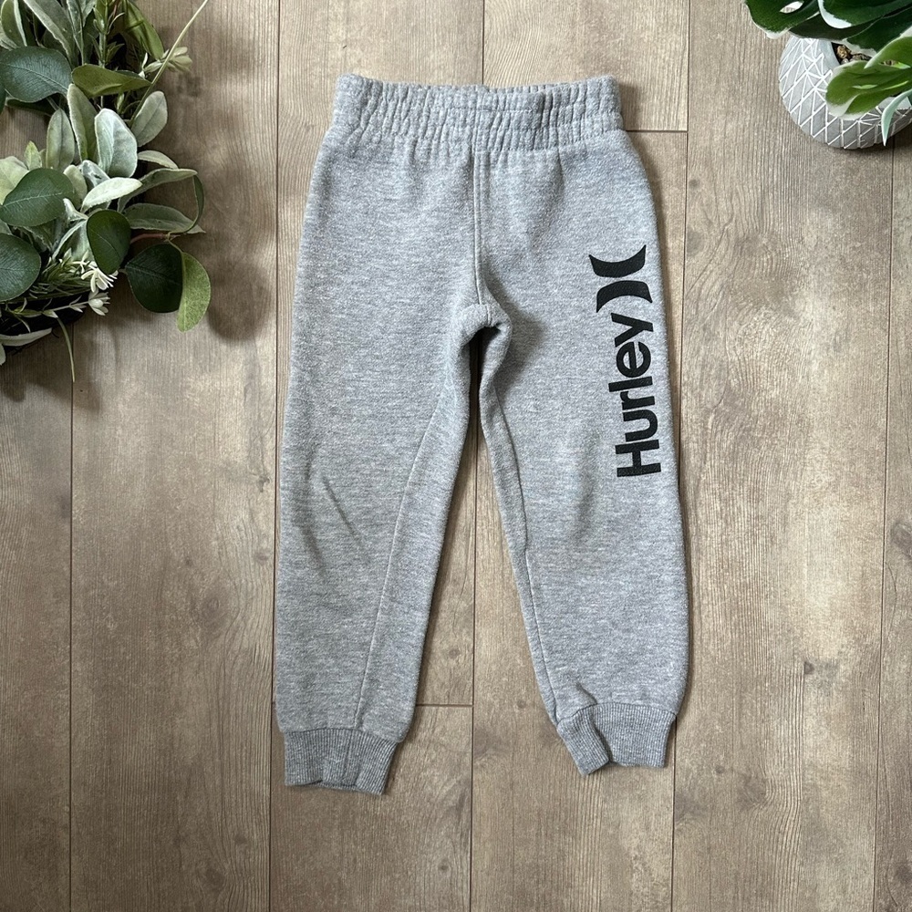 Hurley Kids Gray Jogger Sweatpants Fleece Joggers Side Hurley Logo Sz 4 Pants